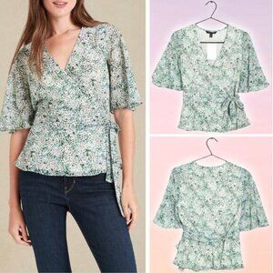 NWT BANANA REPUBLIC Short Sleeve Wrap Kimono Blouse XS Jasmine Floral Blue Green
